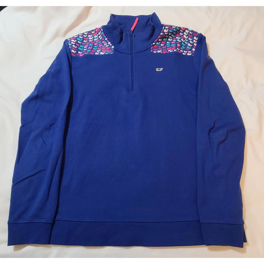 Vineyard Vines Royal Blue Whale Logo Shirt Zip Neck Pullover Women's Size Large - Picture 2 of 10